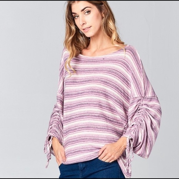 New! Sale 🔥 Oversized Stripe Tunic Runched Sleeves SOFT - Picture 4 of 6